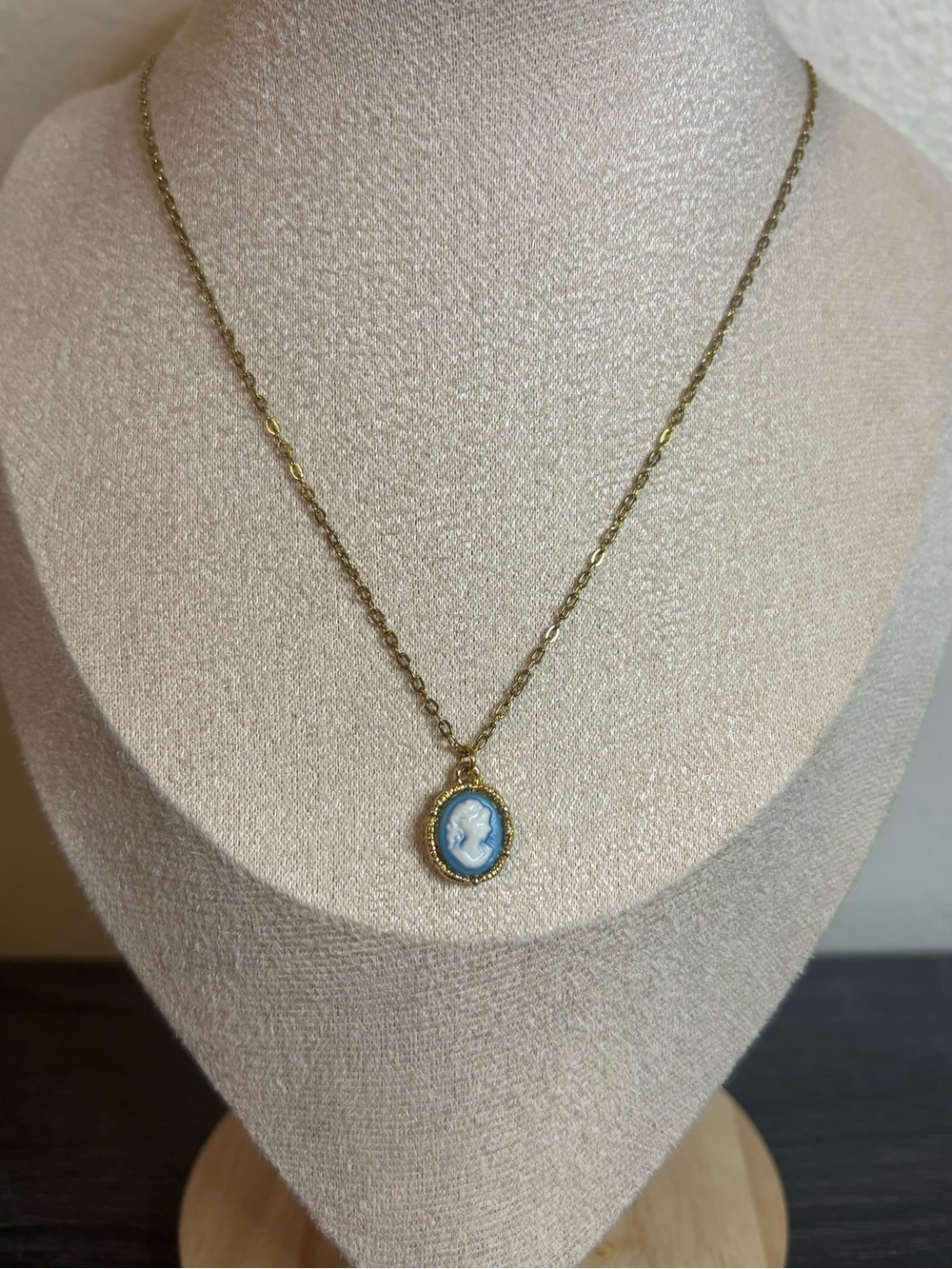 Handmade Gold/Blue Cameo Necklace